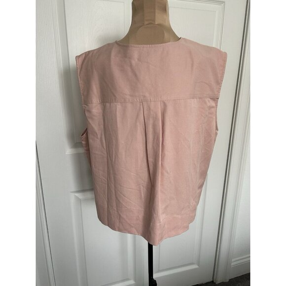 Madewell Crop Cargo Pocket Crewneck Top Womens Pale Blush Button Up Boxy Sz XL - Picture 4 of 11